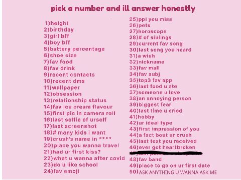 Pick a number, I'll answer honestly