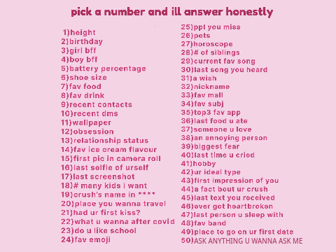 ୨୧°˖ pick a number and i'll honestly answer! :3 remix