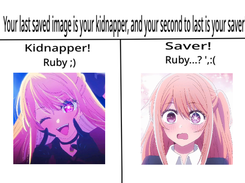 Your last saved image is your kidnapper and your second to last is your saver! remix