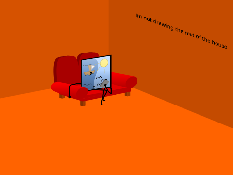 arty sitting on the couch like the chud she is