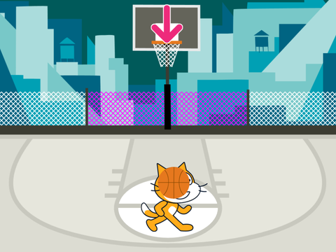 Scratch cat plays basketball
