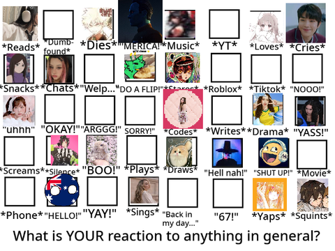 YOUR reaction to anything in general