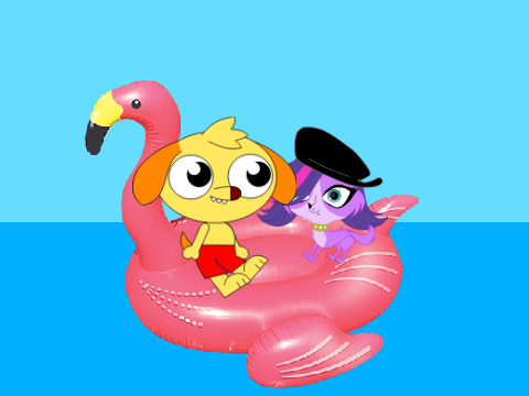 Olie and Zoe sitting Giant Float Flamingo
