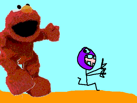 RUNNING FROM THE TERRIBLE ELMO!!!!