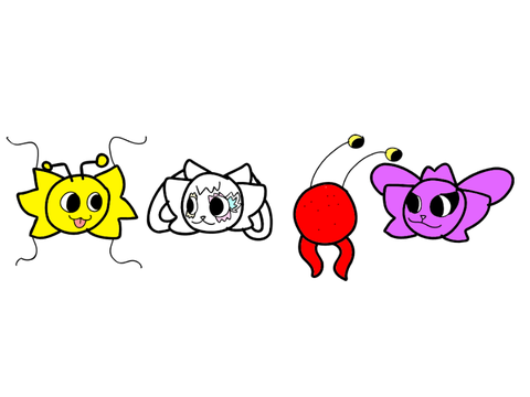 A Drawing Of Whiteia, Purplia, Reddy, and lelyoi in one of my art styles