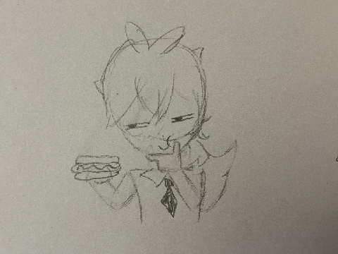 Diluc eats a hot dog (but its traditional art)