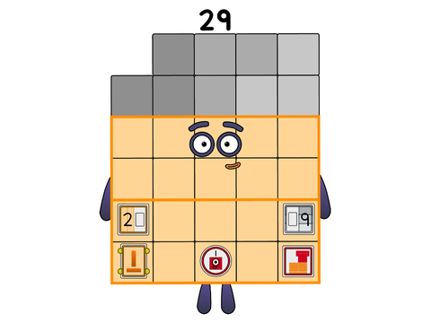 Numberblock 29 as a Shaped in 5 by 6 and a one-off