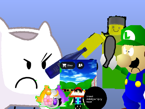 Pillow, rodris1536 and Luigi beats up SunnyMoony, FlintyWhippy and MlintyWhippy.
