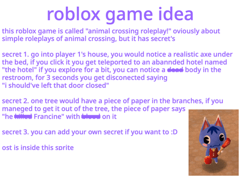 roblox game idea (for my animal crossing au)