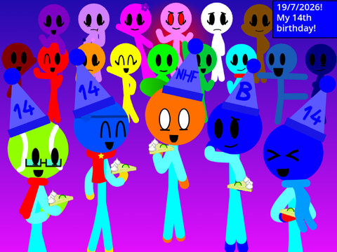 My 14th Birthday with NiceHandsomeFruit's characters and himself again!!!!