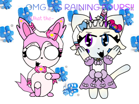 IT'S RAINING FOUR PLUSHIES!! >:DD