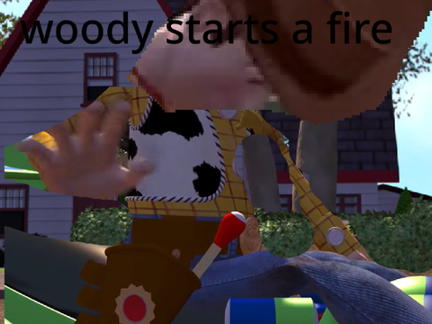 woody starts a fire