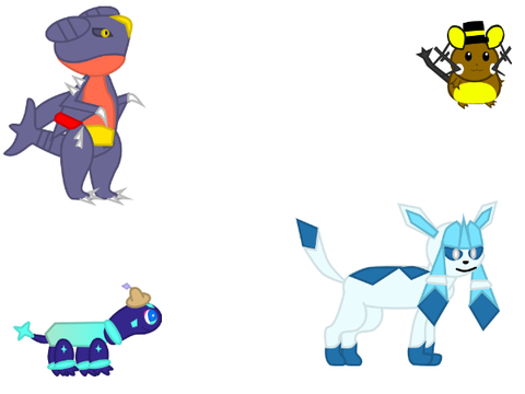 Carchom, Brownie, Tera, and Sky Blue