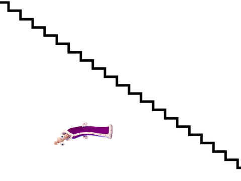 kinger falls down the stairs