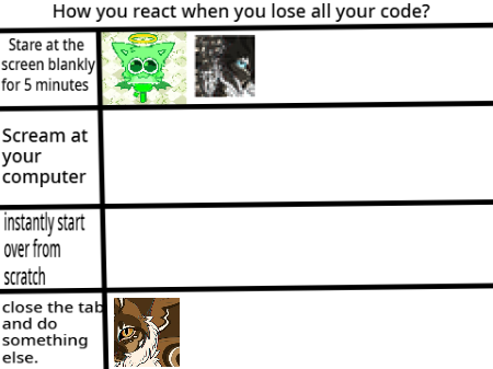 How do you react when you lose all your code?- Remix and add your PFP! remix