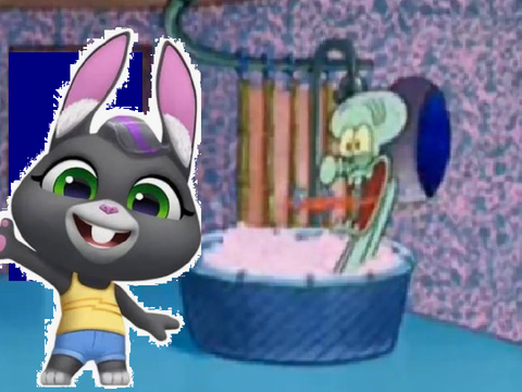 Becca makes squidward scream!