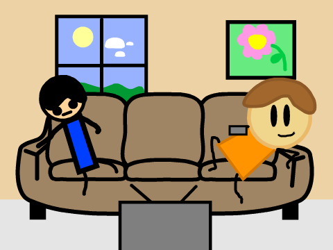 Bob and his friend watching TV