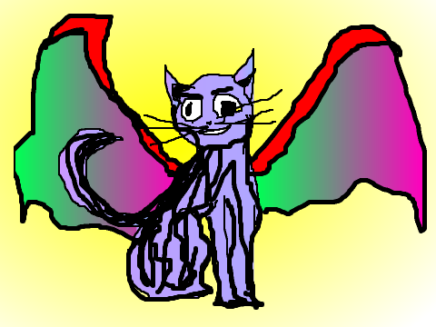 My drawing of a cat with wings and music