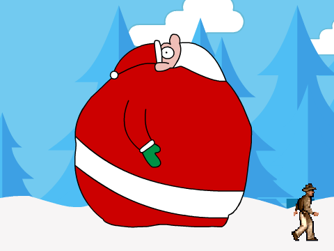 Santa rolling after Indiana Jones