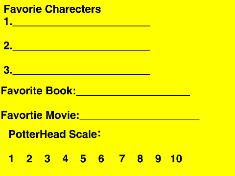 Harry Potter fill out Quiz