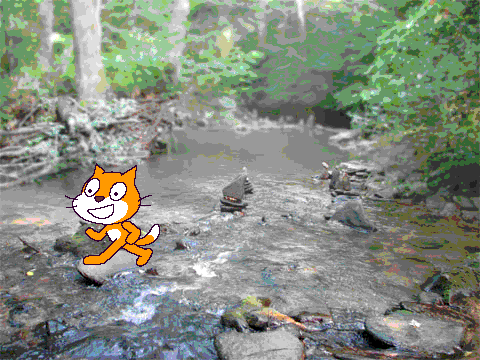 Scratch Cat Leaps From Rock To Rock