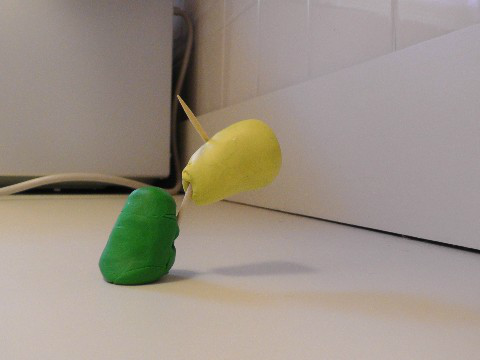 Battle of the yellow man and pink green flashing