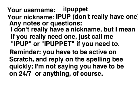 Scratch Spelling Bee Entry Form