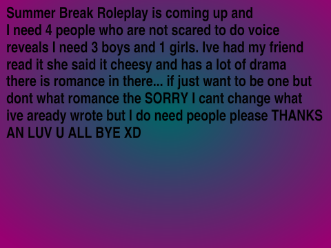 Summer Break fanfic Characters or Rp