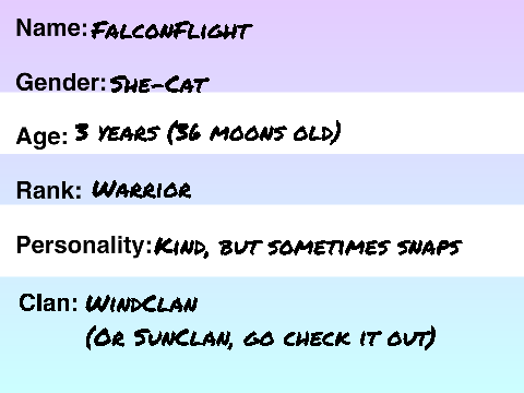 FalconFlight of WindClan (Used some lineart from @Popcorndog14)