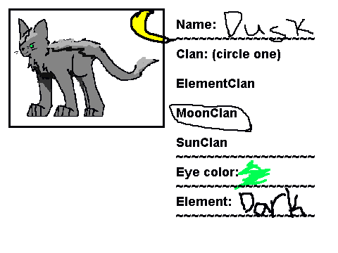 Cats of the Elements Fill-out sheet