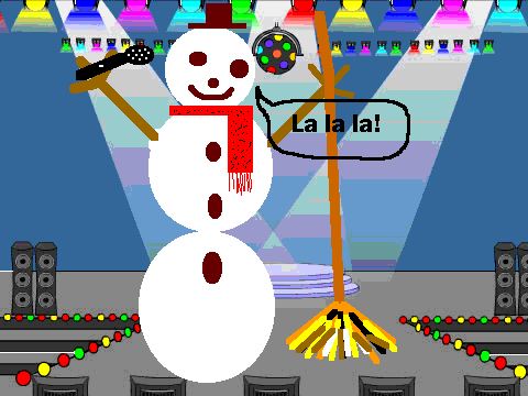 Snowman Bob sings.