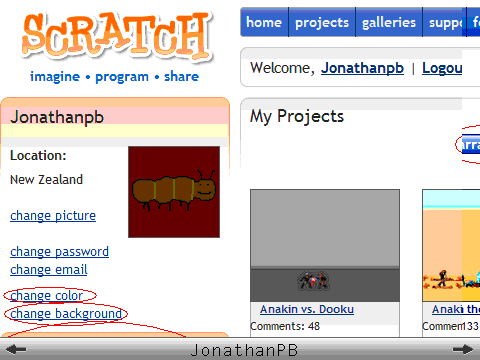 Customizable userpages in a Scrolling Scratch Slideshow