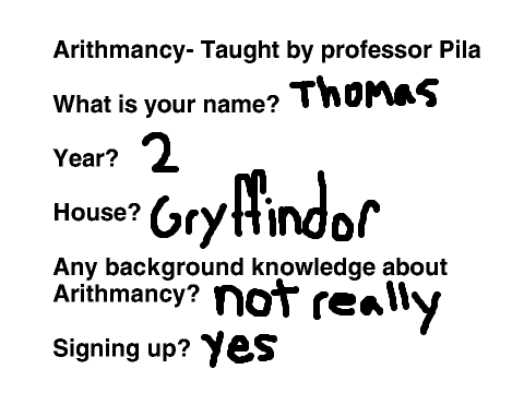 Arithmancy signup sheet remix