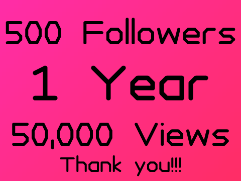 500 Followers, 50,000 Views, 1 Year!