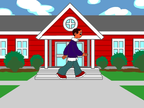 boy walking out of school