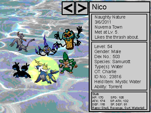 My Pokemon Black Team (As of 3/14/11)