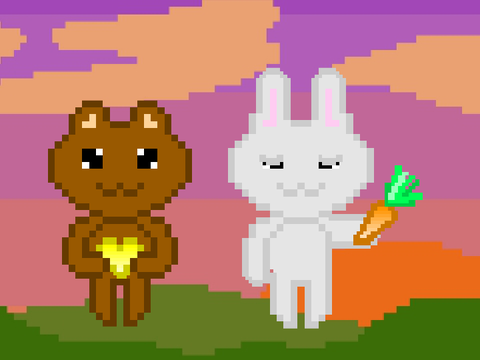Pixel Art - Bear & Rabbit (Пиксель Арт - Медвежонок и Кролик)