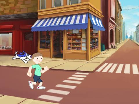 boy walking thru town
