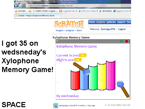 my score on wedsneday's xylophone memory game