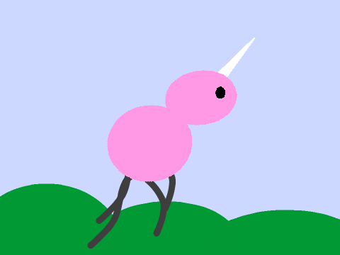 Pink Weird Unicorn Dancing on Grass