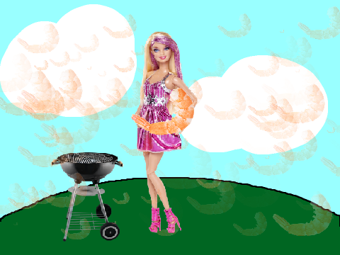 shrimp on the barbie. (im a barbie girl in a barbie world)