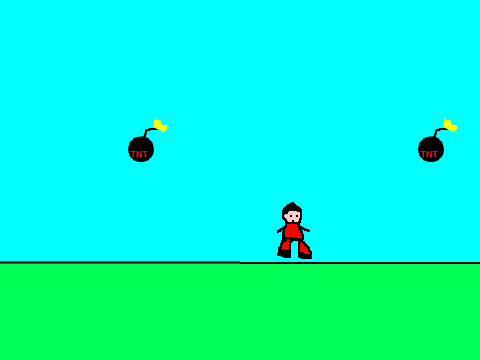 Man-Guy dodges the bombs!