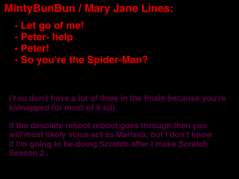 lines for finale of spoder - Mary Jane's lines