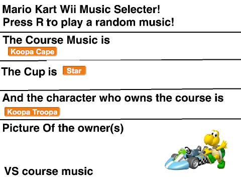 MarioKart Wii VS Courses Music Selecter