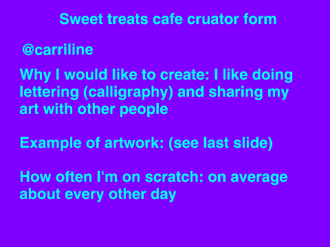 Sweet Treats Cafe Cruator Form