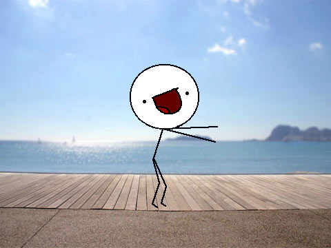 Guy Dancing on a Boardwalk.