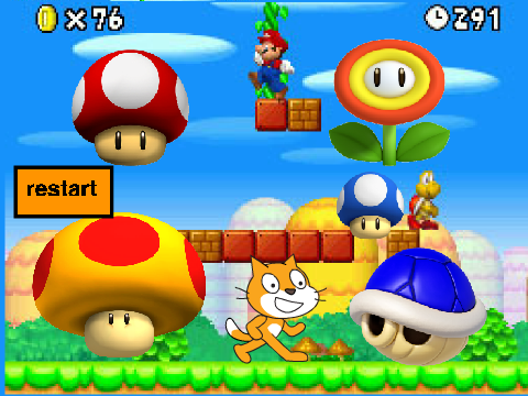 When you give Scratch cat Mario's Power-ups