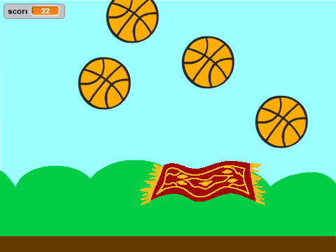 Catch the basketball with magic carpet