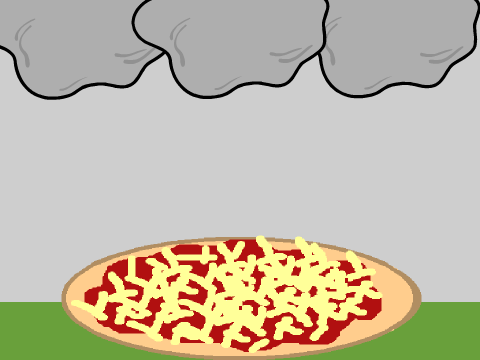 It's raining pizza toppings! ONTO A PIZZA!