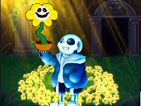 Sans tells Flowey terrible puns.